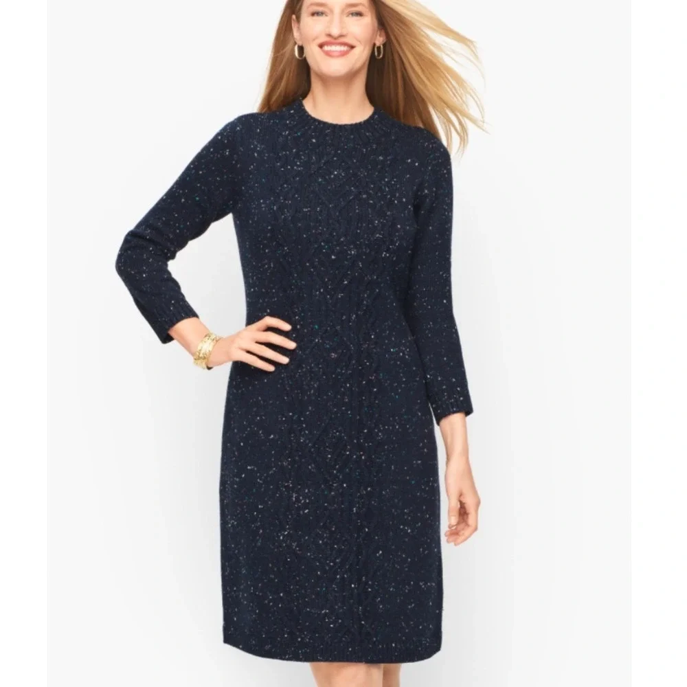 Talbots‎ Petite XLp Navy Blue Confetti Cable Knit Sweater Dress BD3027 06/21